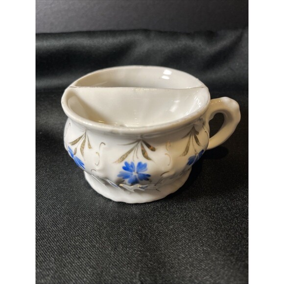 Vtg Porcelain Shaving Scuttle Mustache Cup Hand Painted Flowers Gold Trim - Picture 1 of 13